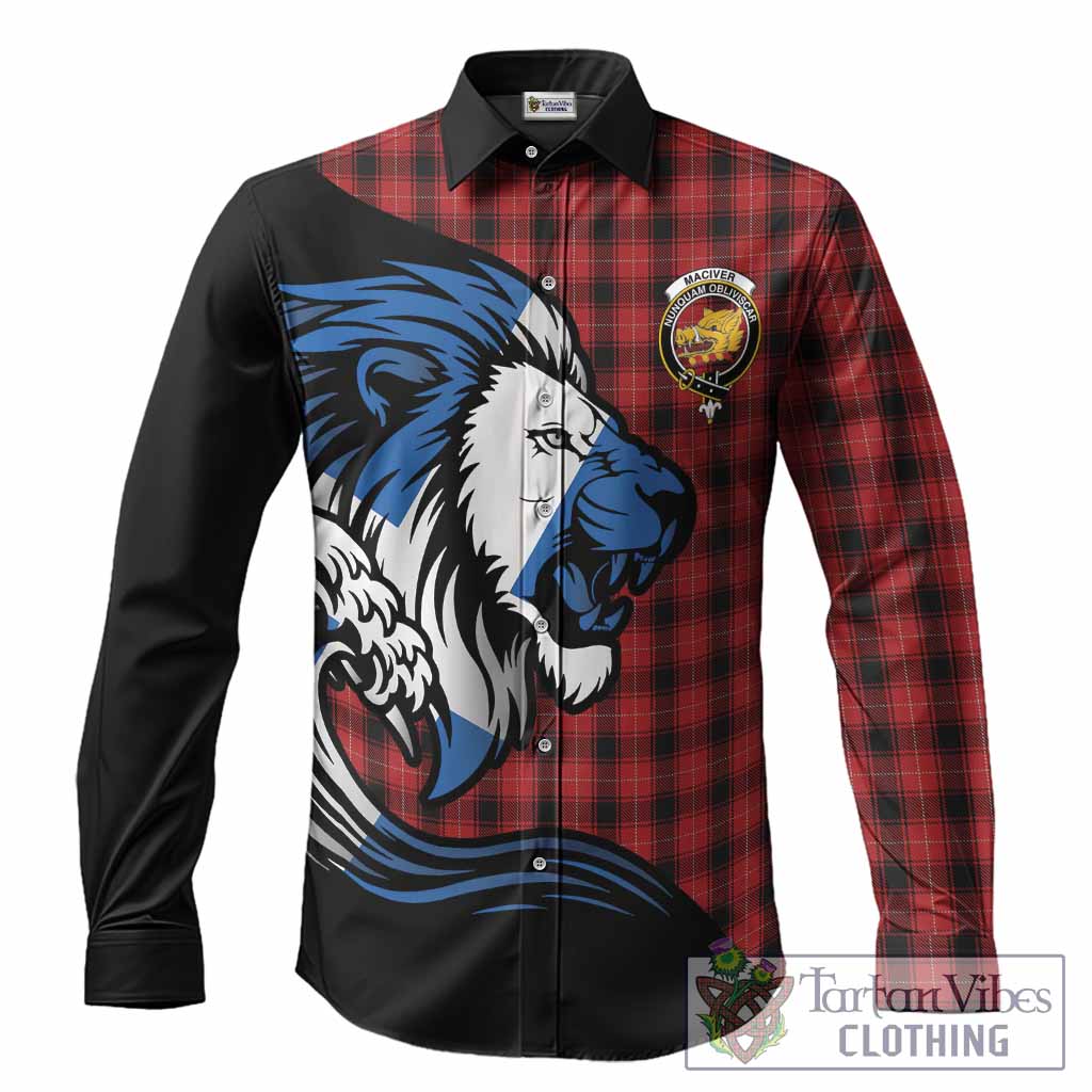 MacIver (McIver) Tartan Crest Long Sleeve Button Shirts Scottish Golden Lions Wave Flow