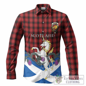 MacIver (McIver) Tartan Crest Long Sleeve Button Shirts Scottish Unicorn With Thistle