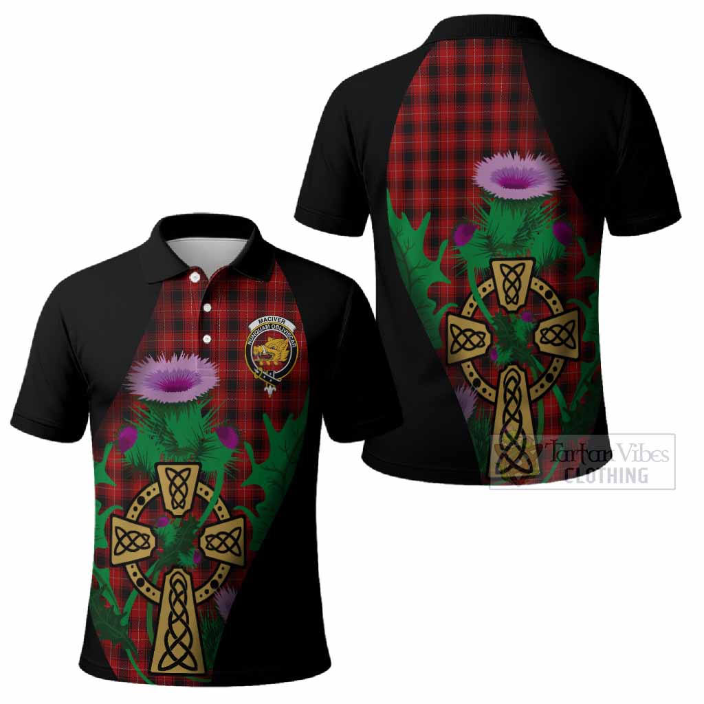 MacIver (McIver) Tartan Crest Polo Shirt Celtic Cross Thistle Flowers