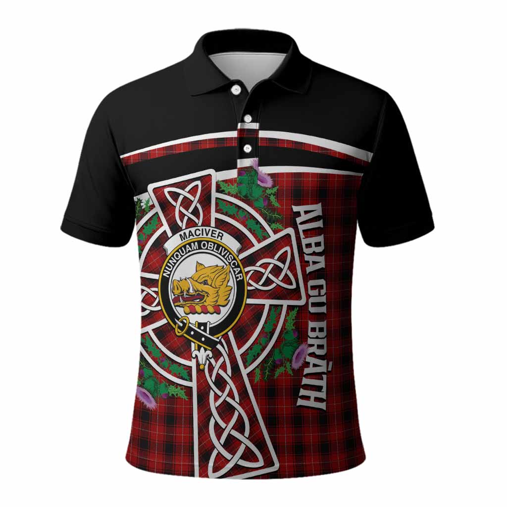 MacIver (McIver) Tartan Crest Polo Shirt Scottish Thistle Celtic Cross Alba Gu Brath