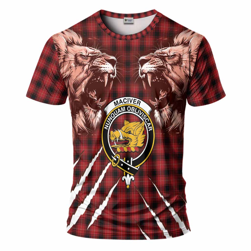 MacIver (McIver) Tartan Crest T-Shirt Ferocious Lion Style