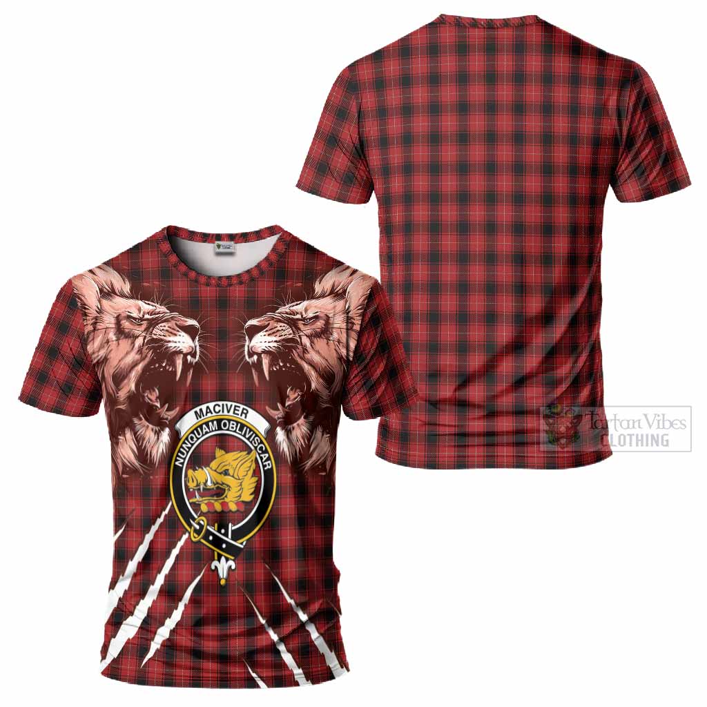 MacIver (McIver) Tartan Crest T-Shirt Ferocious Lion Style