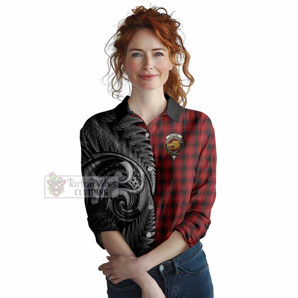 MacIver (McIver) Tartan Crest Women Casual Shirt With New Zealand Silver Fern Maori Koru