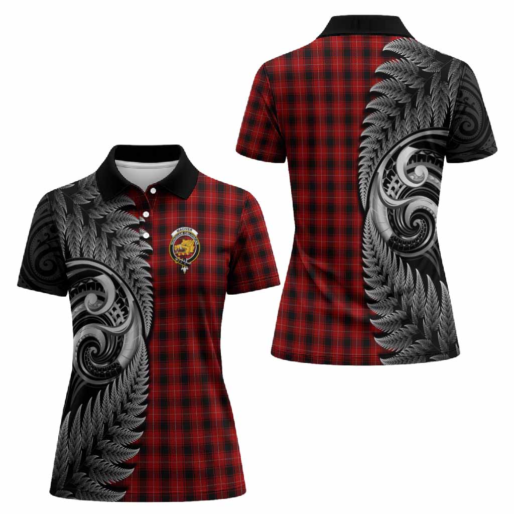 MacIver (McIver) Tartan Crest Women Polo Shirt With New Zealand Silver Fern Maori Koru