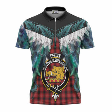 MacIver (McIver) Tartan Crest Zipper Polo Shirt New Zealand Maori Korowai Cloak