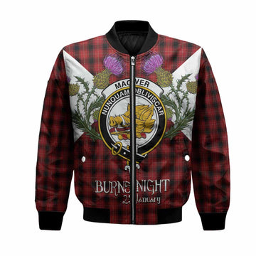 MacIver (McIver) Tartan Family Crest Bomber Jacket Scottish Burns Night Thistle Floral
