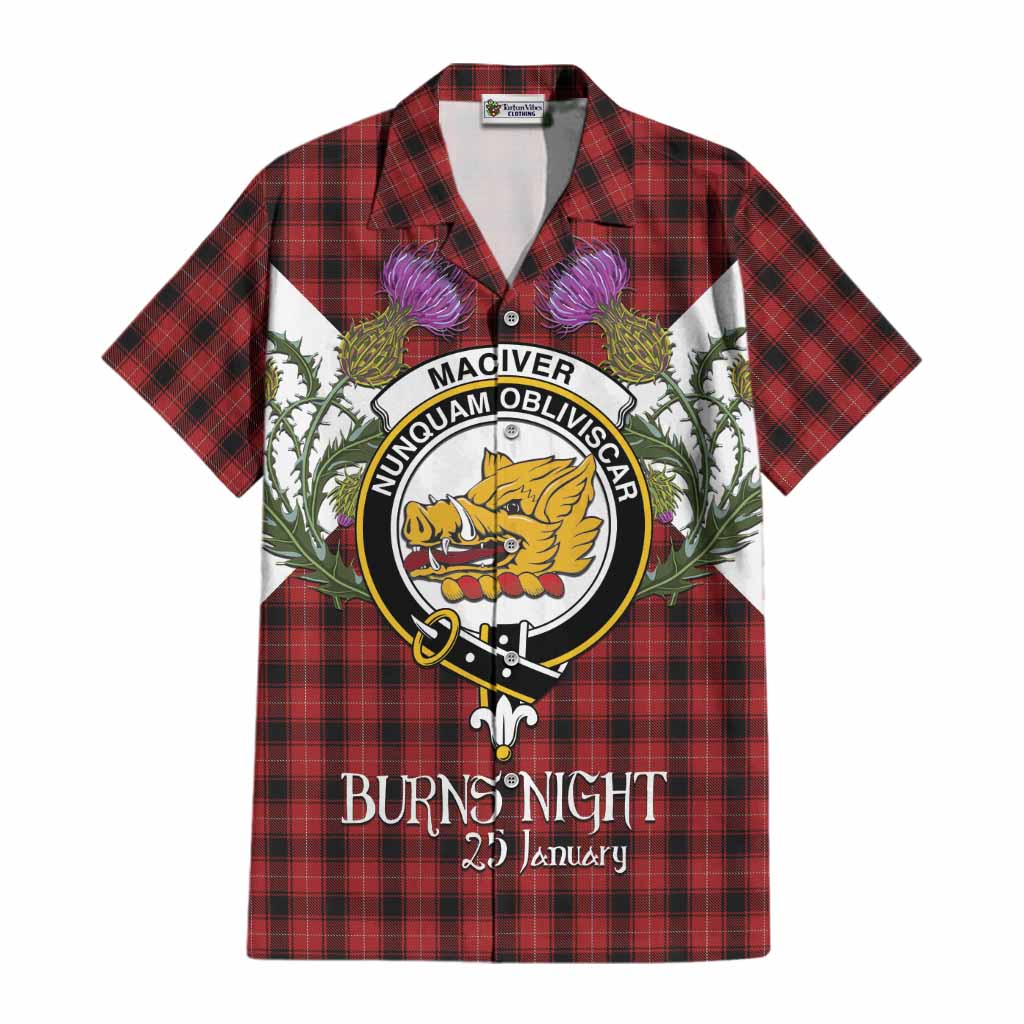 MacIver (McIver) Tartan Family Crest Cotton Hawaiian Shirt Scottish Burns Night Thistle Floral