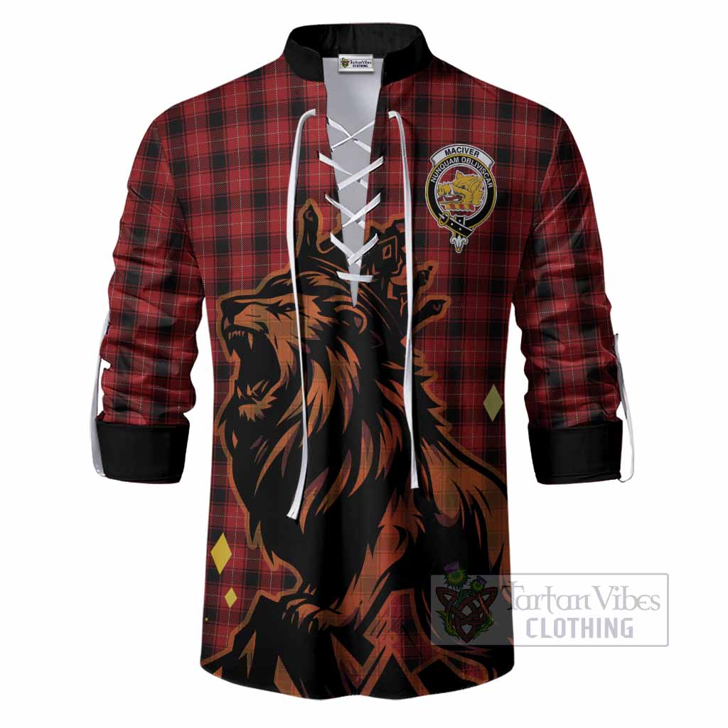 MacIver (McIver) Tartan Family Crest Ghillie Shirt Crowned Lion Roaring