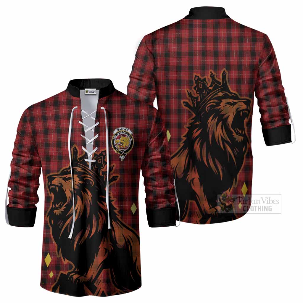 MacIver (McIver) Tartan Family Crest Ghillie Shirt Crowned Lion Roaring
