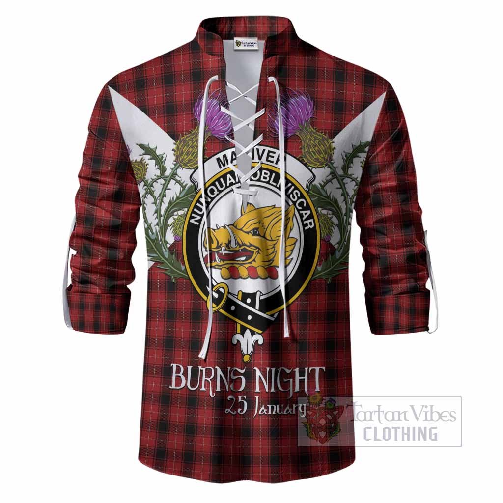 MacIver (McIver) Tartan Family Crest Ghillie Shirt Scottish Burns Night Thistle Floral