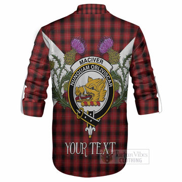 MacIver (McIver) Tartan Family Crest Ghillie Shirt Scottish Burns Night Thistle Floral