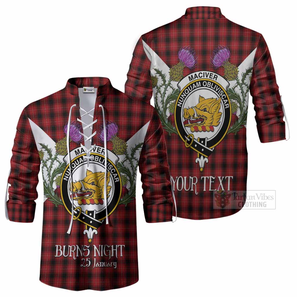 MacIver (McIver) Tartan Family Crest Ghillie Shirt Scottish Burns Night Thistle Floral