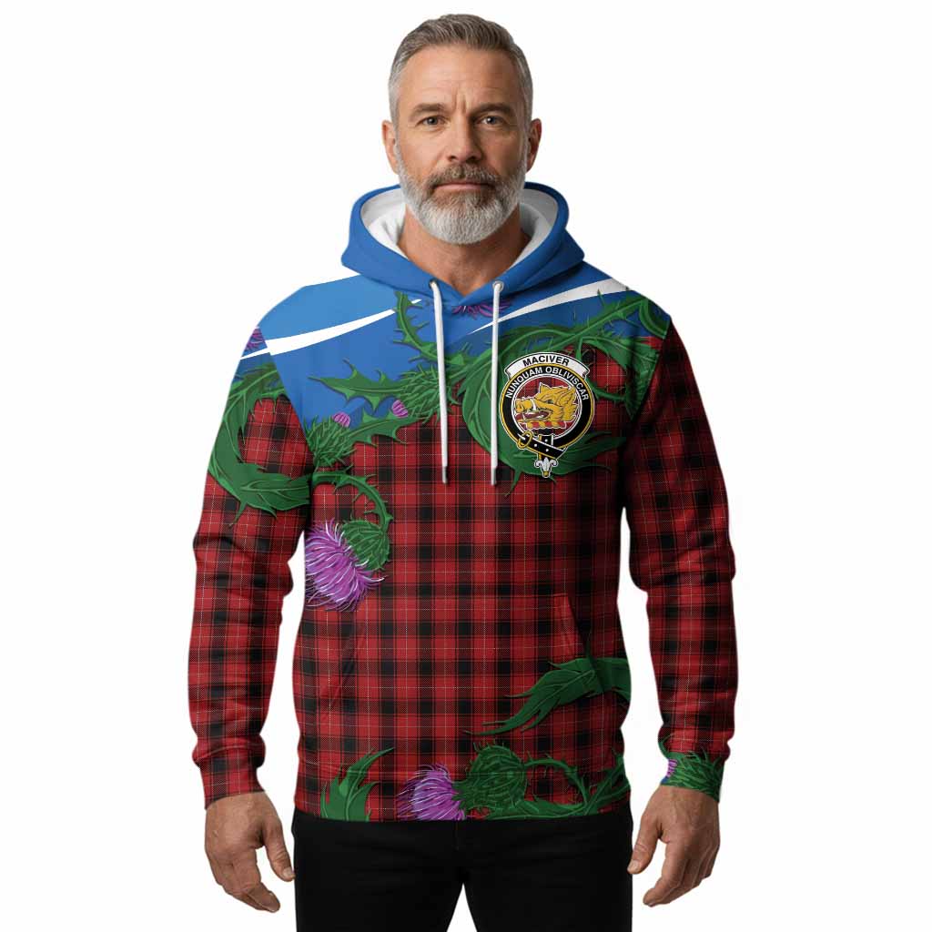 MacIver (McIver) Tartan Family Crest Hoodie Thistle in Minimalism
