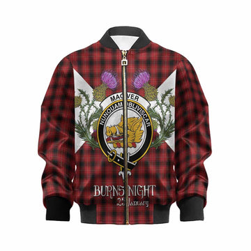 MacIver (McIver) Tartan Family Crest Kid Bomber Jacket Scottish Burns Night Thistle Floral