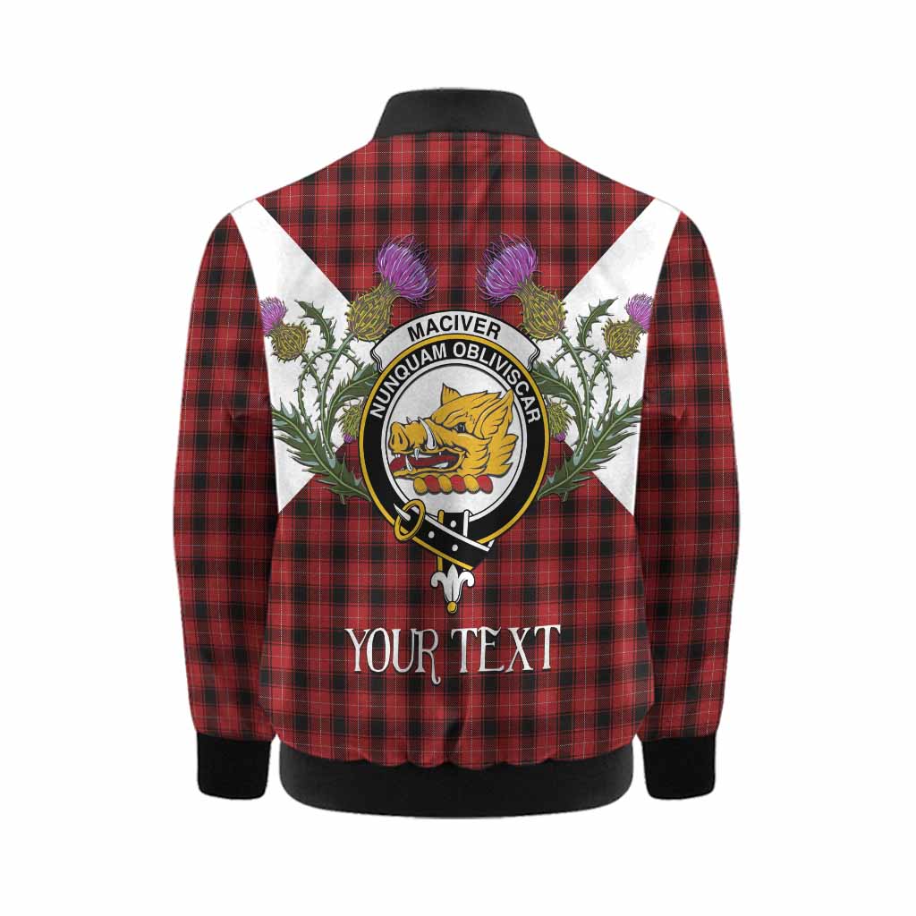 MacIver (McIver) Tartan Family Crest Kid Bomber Jacket Scottish Burns Night Thistle Floral