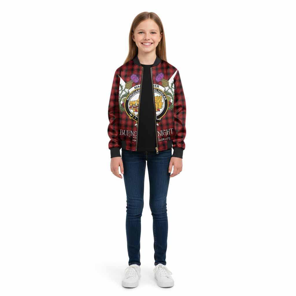 MacIver (McIver) Tartan Family Crest Kid Bomber Jacket Scottish Burns Night Thistle Floral