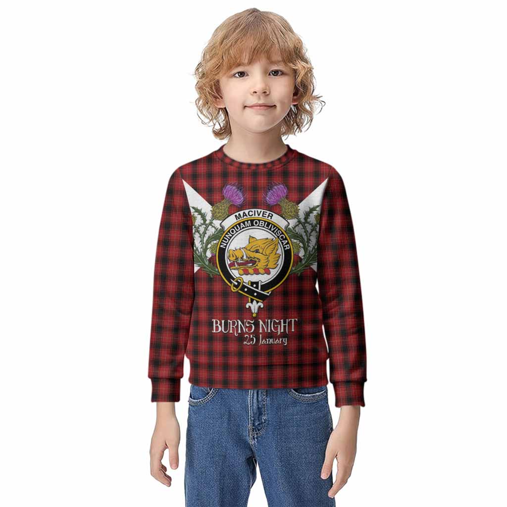 MacIver (McIver) Tartan Family Crest Kid Knitted Sweatshirt Scottish Burns Night Thistle Floral