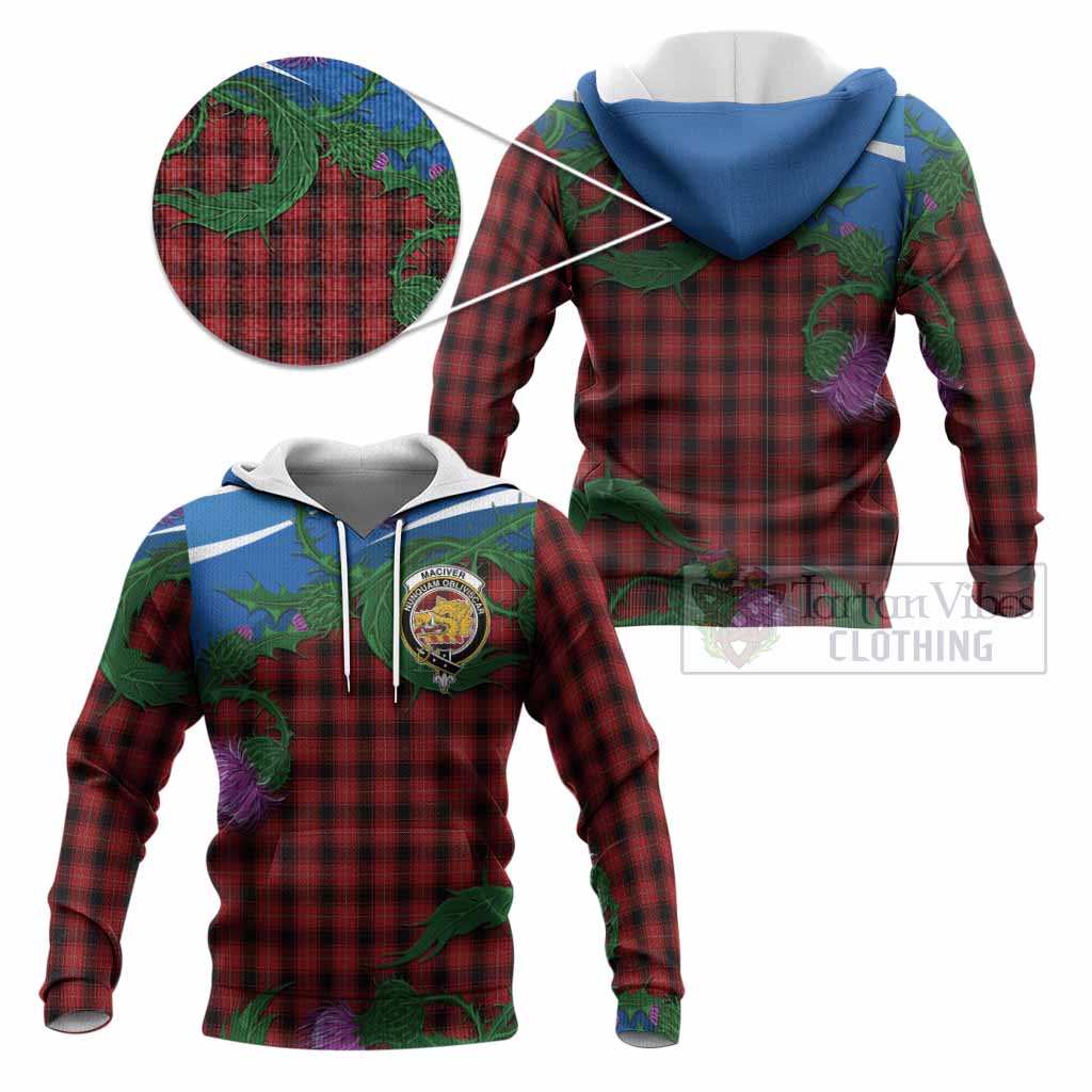 MacIver (McIver) Tartan Family Crest Knitted Hoodie Thistle in Minimalism