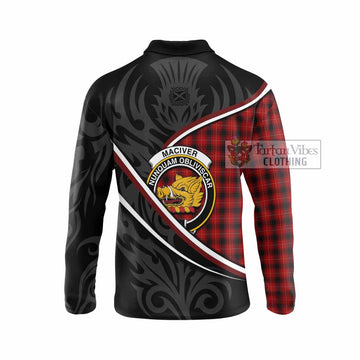 MacIver (McIver) Tartan Family Crest Long Sleeve Polo Shirt Celtic Scottish Thistle Floral