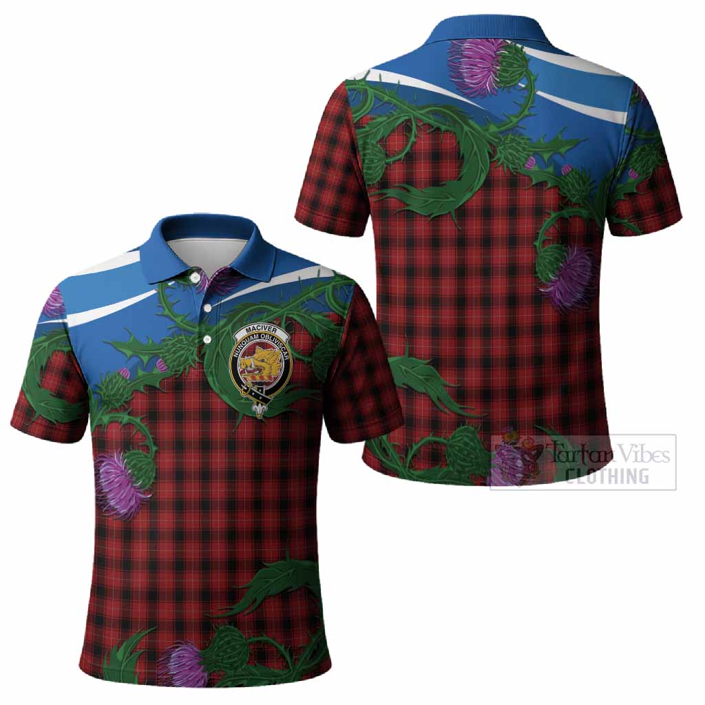 MacIver (McIver) Tartan Family Crest Polo Shirt Thistle in Minimalism