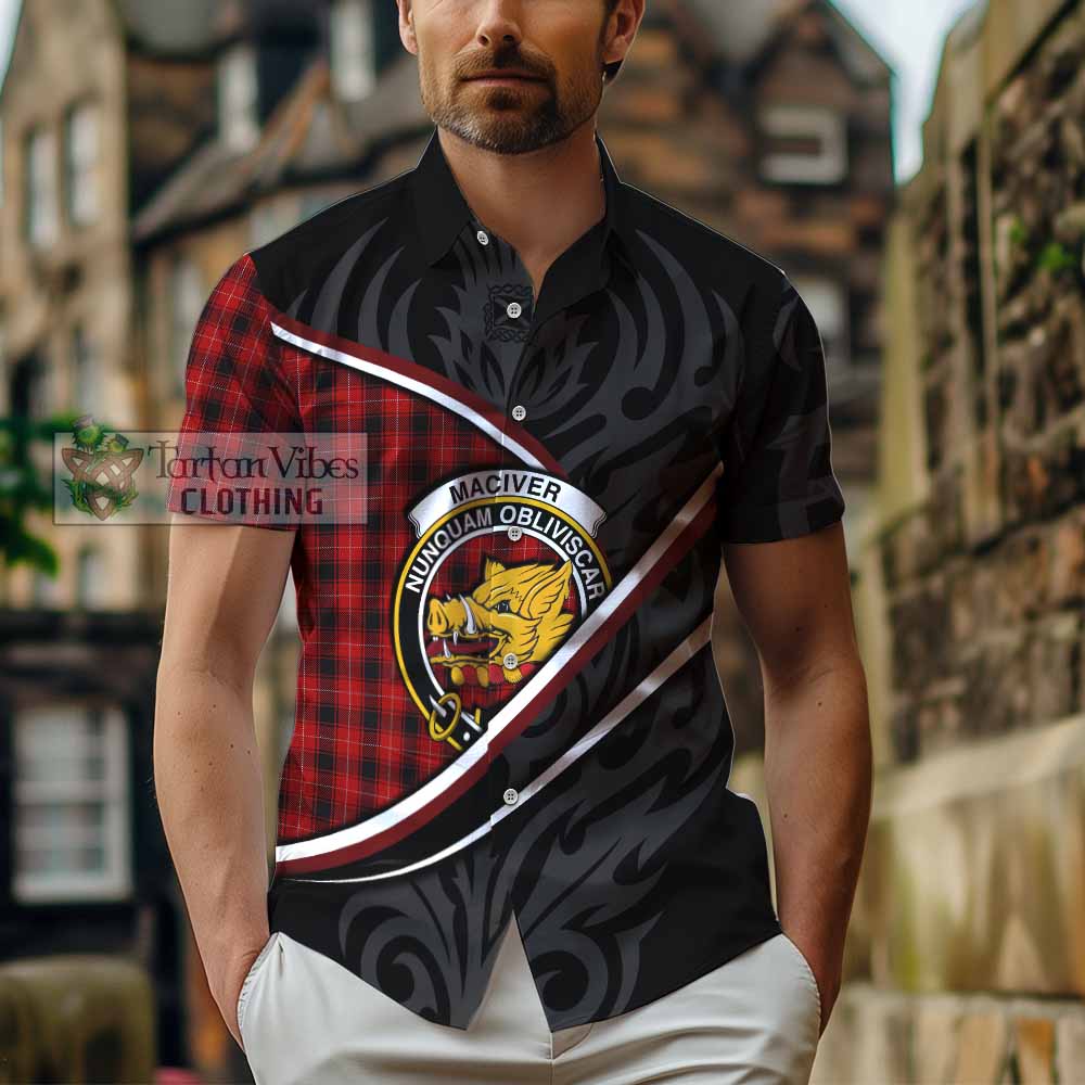 MacIver (McIver) Tartan Family Crest Short Sleeve Button Shirt Celtic Scottish Thistle Floral - Tartan Vibes Clothing