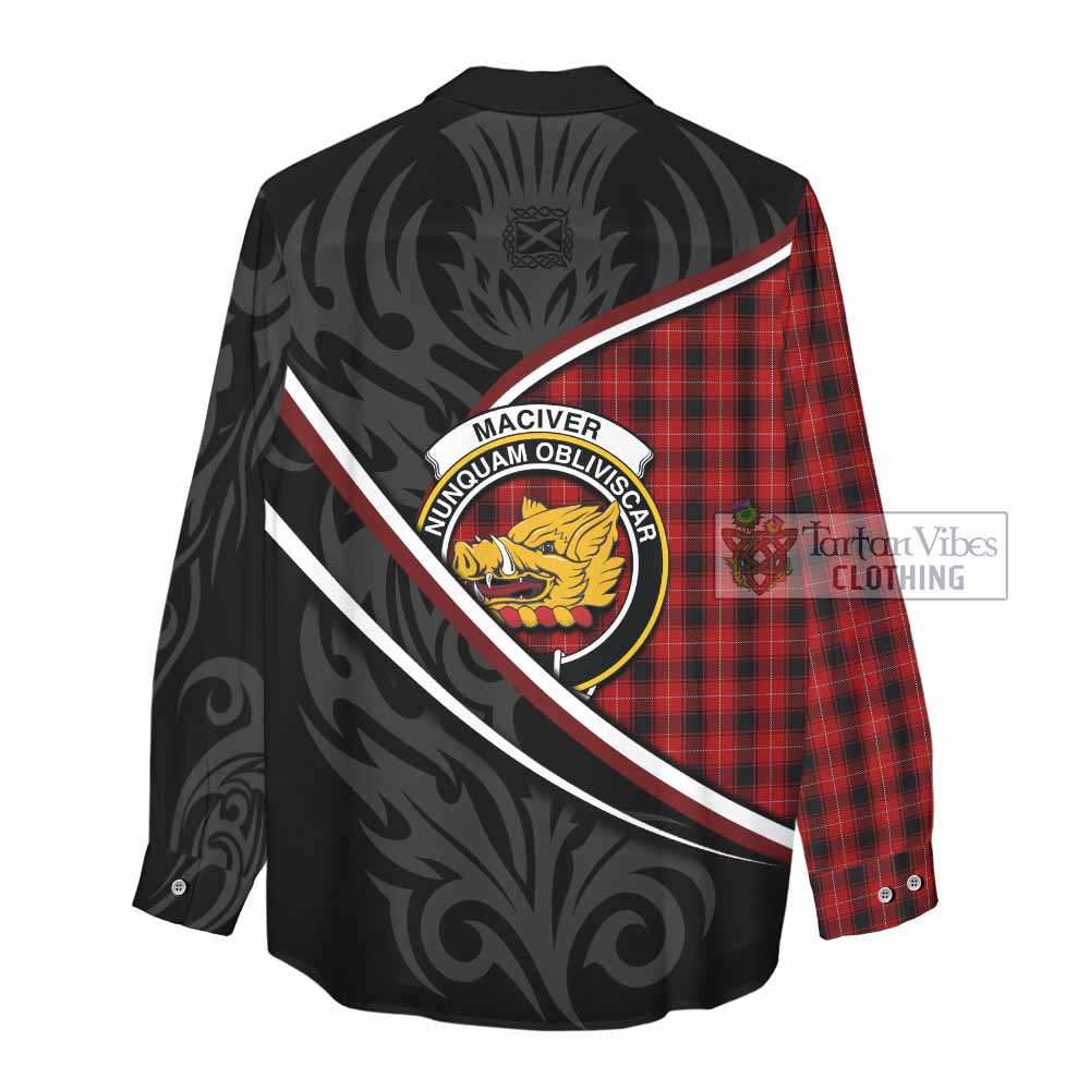 MacIver (McIver) Tartan Family Crest Women Casual Shirt Celtic Scottish Thistle Floral - Tartan Vibes Clothing