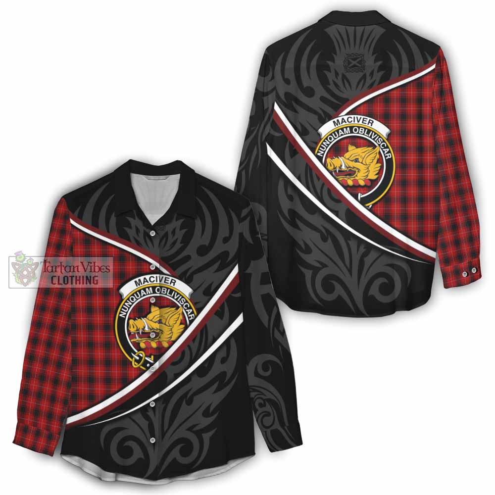 MacIver (McIver) Tartan Family Crest Women Casual Shirt Celtic Scottish Thistle Floral - Tartan Vibes Clothing