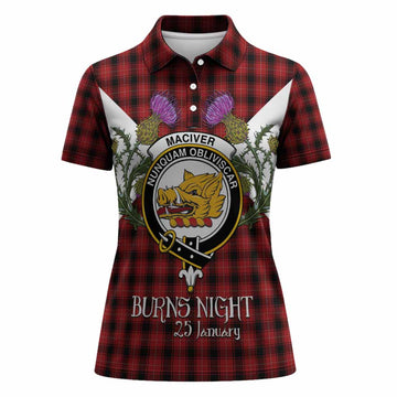 MacIver (McIver) Tartan Family Crest Women Polo Shirt Scottish Burns Night Thistle Floral