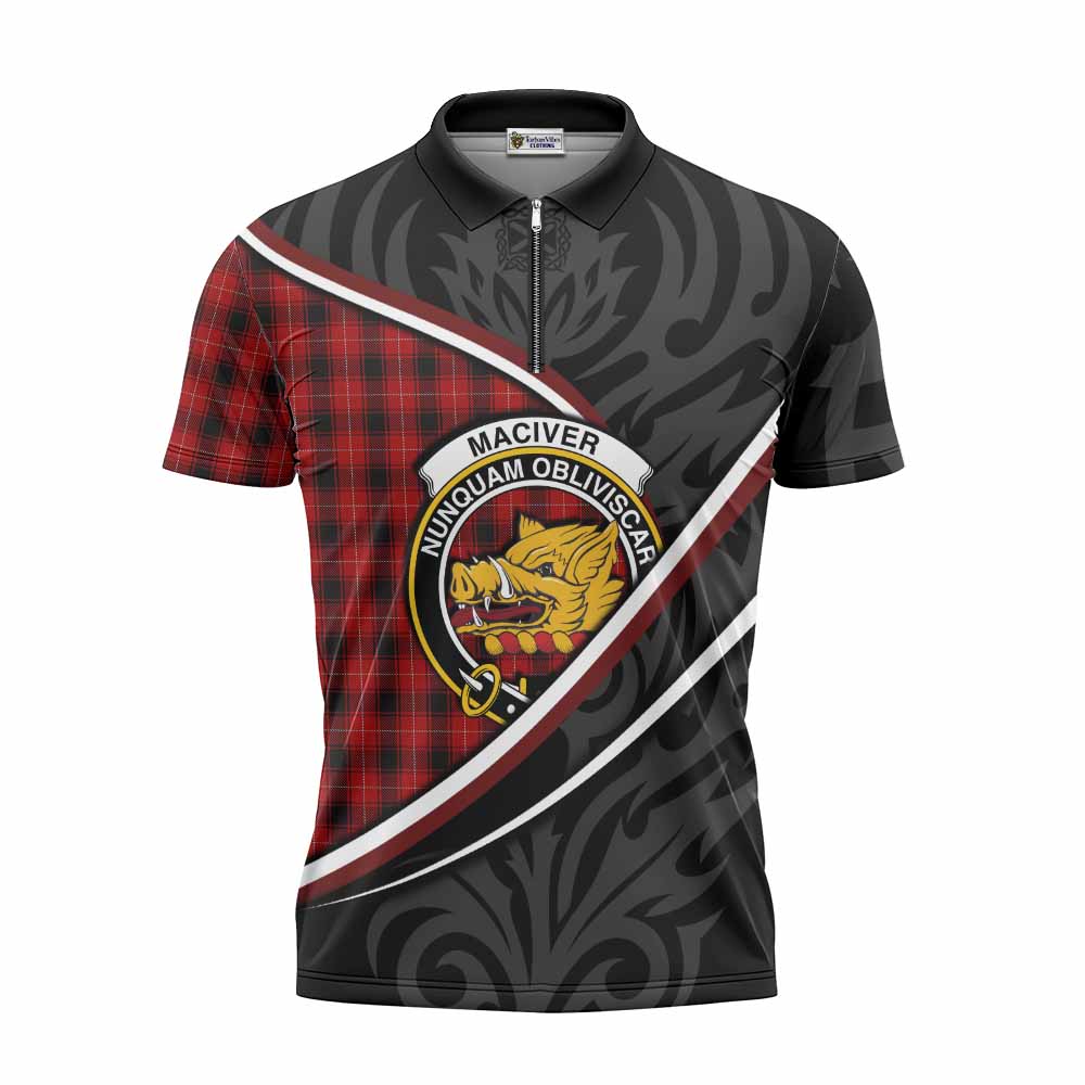 MacIver (McIver) Tartan Family Crest Zipper Polo Shirt Celtic Scottish Thistle Floral - Tartan Vibes Clothing