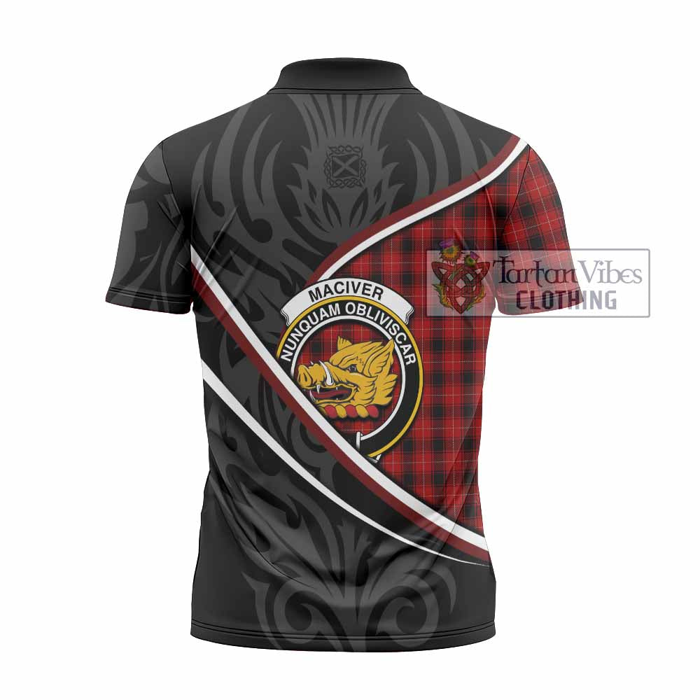 MacIver (McIver) Tartan Family Crest Zipper Polo Shirt Celtic Scottish Thistle Floral - Tartan Vibes Clothing