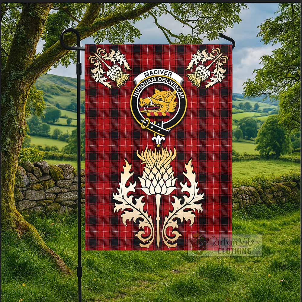 MacIver (McIver) Tartan Garden Flag with Golden Regal Scottish Thistle Emblem - Tartan Vibes Clothing