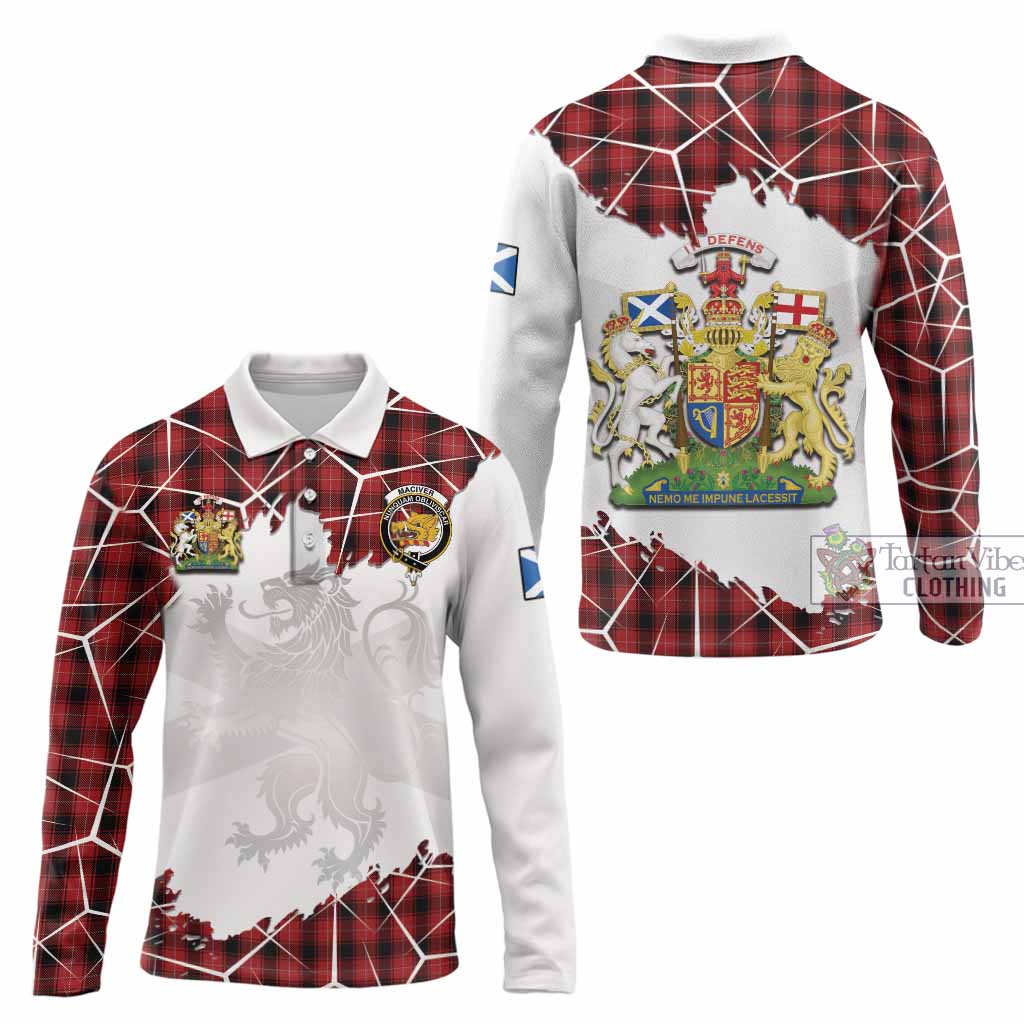 MacIver (McIver) Tartan Long Sleeve Polo Shirt with Family Crest and Lion Rampant Grunge Style
