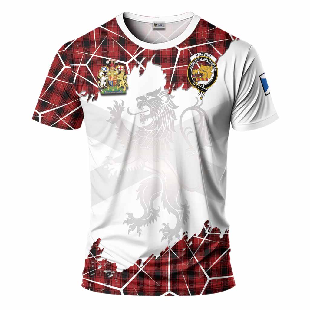 MacIver (McIver) Tartan T-Shirt with Family Crest and Lion Rampant Grunge Style