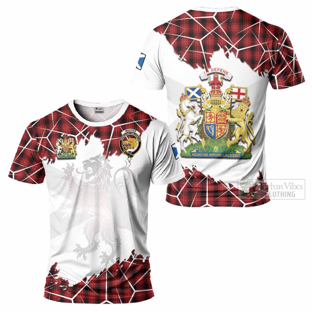 MacIver (McIver) Tartan T-Shirt with Family Crest and Lion Rampant Grunge Style