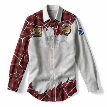 MacIver (McIver) Tartan Women Casual Shirt with Family Crest and Lion Rampant Grunge Style