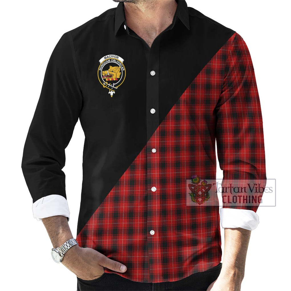 MacIvor Tartan Long Sleeve Button Shirt with Family Crest and Military Logo Style - Tartanvibesclothing Shop