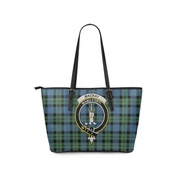 MacKay Ancient Tartan Leather Tote Bag with Family Crest