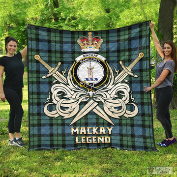 MacKay Ancient Tartan Quilt with Clan Crest and the Golden Sword of Courageous Legacy