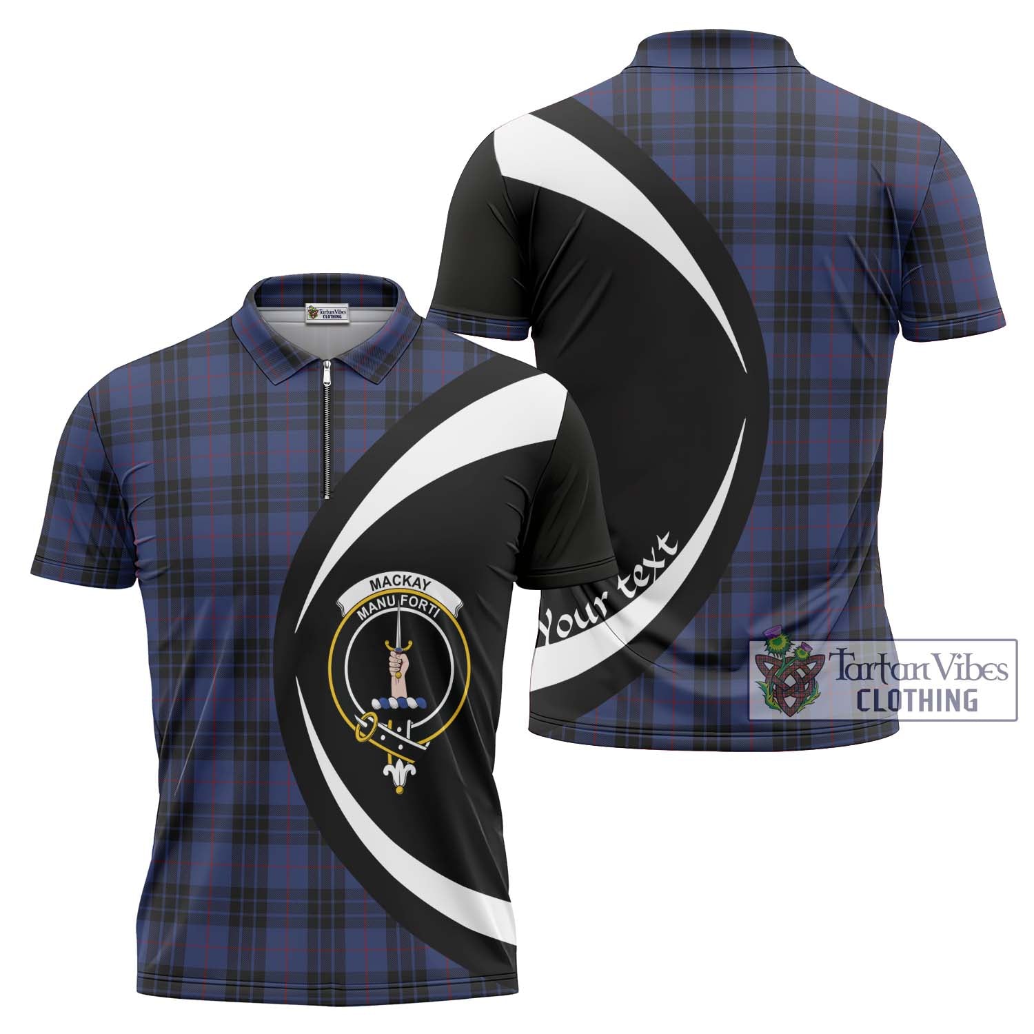 Tartan Vibes Clothing MacKay Blue #02 Tartan Zipper Polo Shirt with Family Crest Circle Style