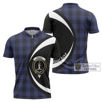 Tartan Vibes Clothing MacKay Blue #02 Tartan Zipper Polo Shirt with Family Crest Circle Style