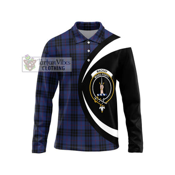MacKay Blue #02 Tartan Long Sleeve Polo Shirt with Family Crest Circle Style