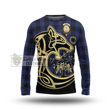 Tartan Vibes Clothing MacKay Blue #02 Tartan Long Sleeve T-Shirt with Family Crest Celtic Wolf Style
