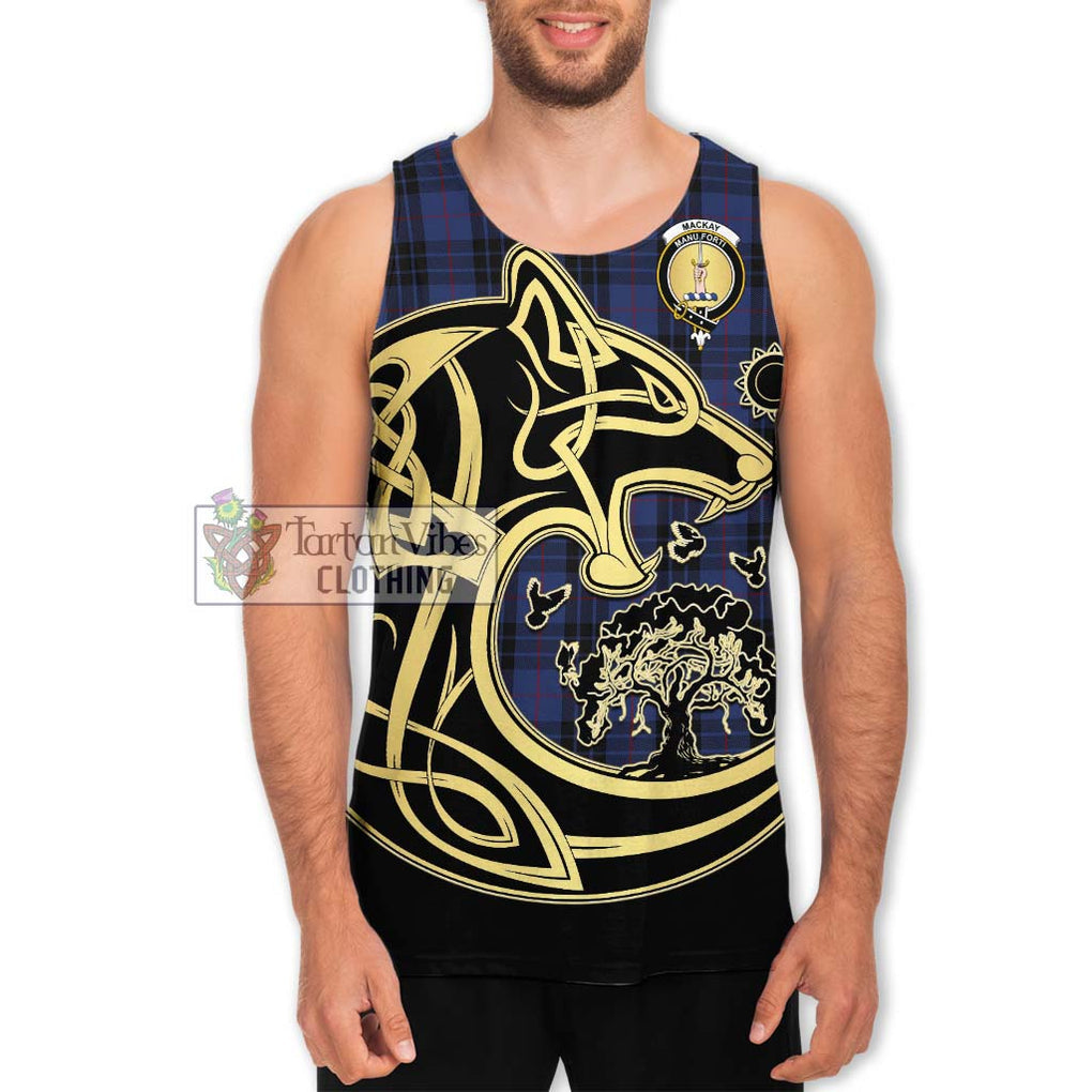Tartan Vibes Clothing MacKay Blue #02 Tartan Men's Tank Top with Family Crest Celtic Wolf Style