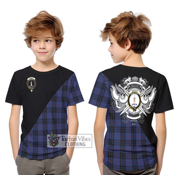 Tartan Vibes Clothing MacKay Blue #02 Tartan Kid T-Shirt with Family Crest and Military Logo Style