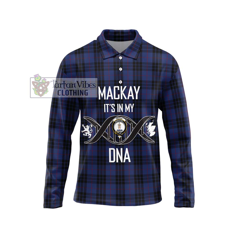 Tartan Vibes Clothing MacKay Blue #02 Tartan Long Sleeve Polo Shirt with Family Crest DNA In Me Style