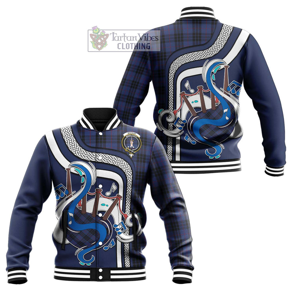 Tartan Vibes Clothing MacKay Blue #02 Tartan Baseball Jacket with Epic Bagpipe Style