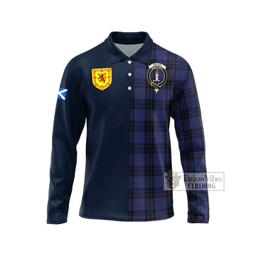MacKay Blue #02 Tartan Long Sleeve Polo Shirt Alba with Scottish Lion Royal Arm Half Style