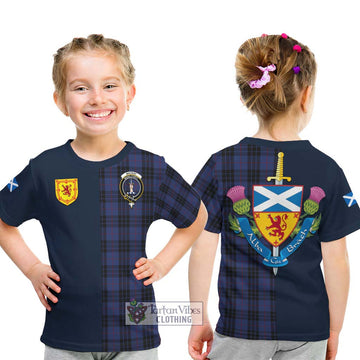 Tartan Vibes Clothing MacKay Blue #02 Tartan Kid T-Shirt with Scottish Lion Royal Arm Half Style