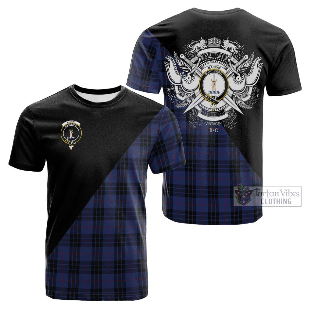 Tartan Vibes Clothing MacKay Blue #02 Tartan Cotton T-shirt with Family Crest and Military Logo Style