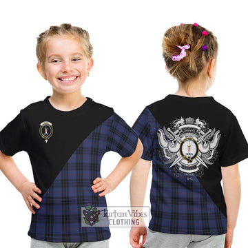 Tartan Vibes Clothing MacKay Blue #02 Tartan Kid T-Shirt with Family Crest and Military Logo Style